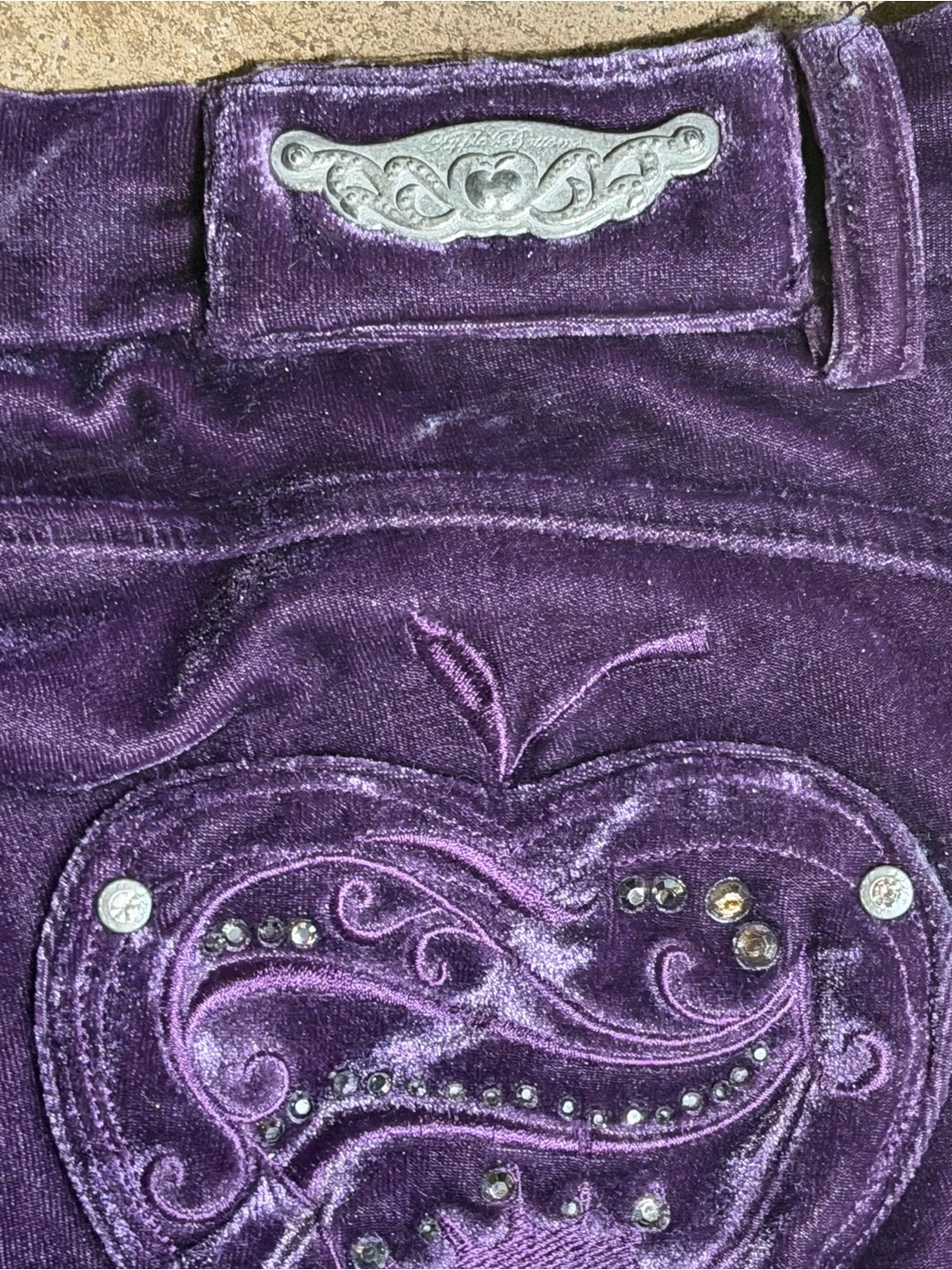Apple Bottom Y2K **RARE** Purple Velour Cinched Rhinestone Pants - Picture 6 of 8